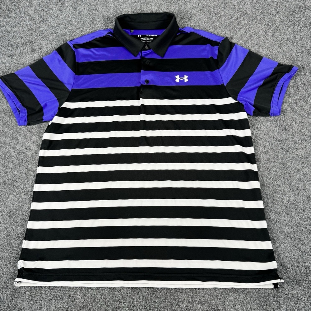 Under Armour The Playoff Polo XL Shirt Golf Black Purple UA 3.0 Stripe Polo